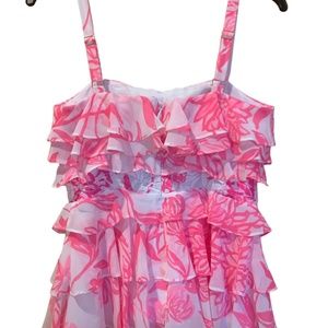 Lilly Pulitzer Olive Ruffle Top Resort White/Caliente NWOT